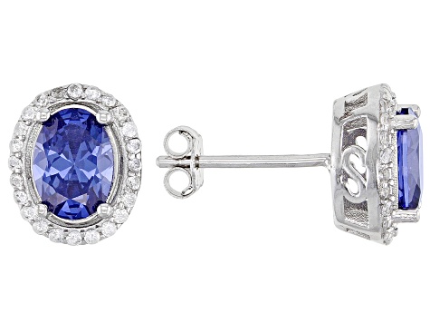 Blue And White Cubic Zirconia Rhodium Over Sterling Silver Ring And Earrings Set 11.59ctw