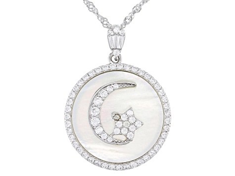 White Cubic Zirconia And Mother Of Pearl Rhodium Over Silver Pendant With Chain 1.00ctw