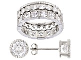 White Cubic Zirconia Rhodium Over Sterling Silver Stud Earrings and Band Ring Set of 3 7.86ctw
