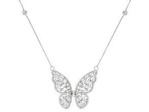 White Cubic Zirconia Rhodium Over Sterling Silver Butterfly Necklace 3.34ctw
