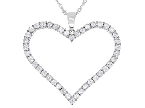 White Cubic Zirconia Rhodium Over Sterling Silver Heart Pendant With Chain 4.37ctw