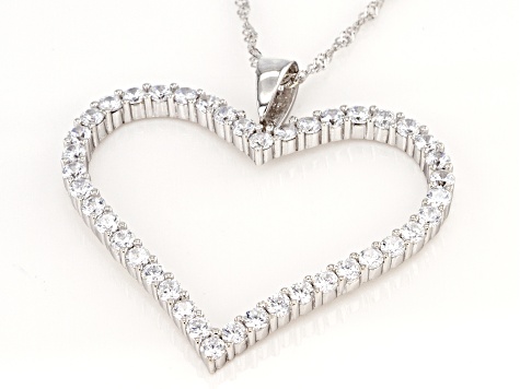 White Cubic Zirconia Rhodium Over Sterling Silver Heart Pendant With Chain 4.37ctw