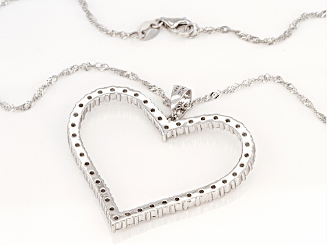 White Cubic Zirconia Rhodium Over Sterling Silver Heart Pendant With Chain 4.37ctw