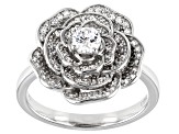 White Cubic Zirconia Rhodium Over Sterling Silver Flower Ring 0.99ctw