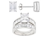 White Cubic Zirconia Rhodium Over Sterling Silver Ring With Band And Earrings 8.68ctw