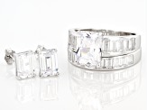 White Cubic Zirconia Rhodium Over Sterling Silver Ring With Band And Earrings 8.68ctw