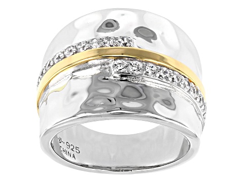 White Cubic Zirconia Rhodium And 14K Yellow Gold Over Sterling Silver Ring 0.61ctw