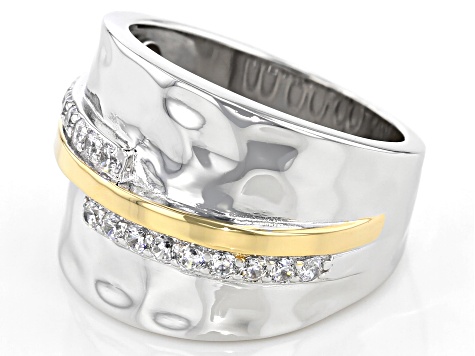 White Cubic Zirconia Rhodium And 14K Yellow Gold Over Sterling Silver Ring 0.61ctw