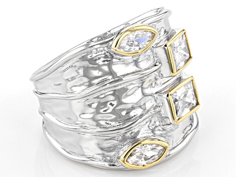 White Cubic Zirconia Rhodium And 14K Yellow Gold Over Sterling Silver Ring 2.61ctw