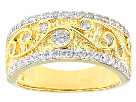 White Cubic Zirconia Rhodium And 18K Yellow Gold Over Sterling Silver Band Ring 1.26ctw