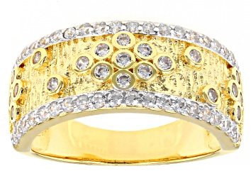 Picture of White Cubic Zirconia Rhodium And 18K Yellow Gold Over Sterling Silver Band Ring 1.26ctw