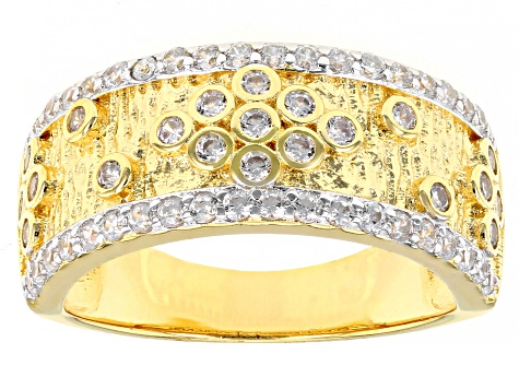 White Cubic Zirconia Rhodium And 18K Yellow Gold Over Sterling Silver Band Ring 1.26ctw