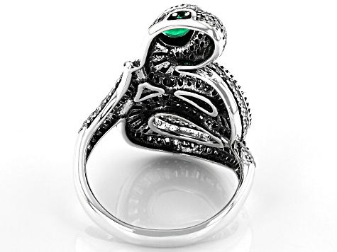 Green And White Cubic Zirconia Rhodium Over Silver Snake Ring 3.16ctw