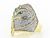 White Cubic Zirconia And Emerald Simulant 18K Yellow Gold Over Silver Owl Ring 4.76ctw