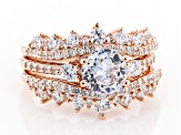 White Cubic Zirconia 18K Rose Gold Over Sterling Silver Ring With Bands 4.11ctw