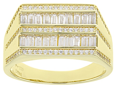White Cubic Zirconia 18K Yellow Gold Over Sterling Men's Ring 2.01ctw
