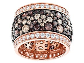 Mocha, Champagne, And White Cubic Zirconia 18K Rose Gold Over Sterling Silver Ring 10.80ctw