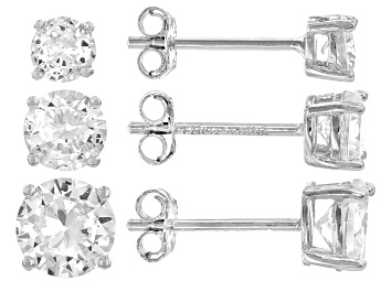 Picture of White Cubic Zirconia Rhodium Over Sterling Silver Stud Earring Set of 3 4.70ctw