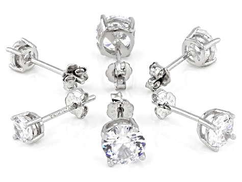 White Cubic Zirconia Rhodium Over Sterling Silver Stud Earring Set of 3 4.70ctw