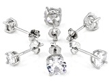 White Cubic Zirconia Rhodium Over Sterling Silver Stud Earring Set of 3 4.70ctw