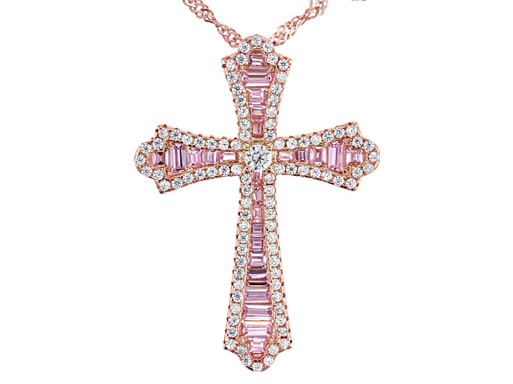 Pink And White Cubic Zirconia 18k Rose Gold Over Sterling