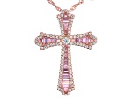 Pink And White Cubic Zirconia 18k Rose Gold Over Sterling Silver Cross Pendant With Chain 2.00ctw