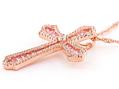 Pink And White Cubic Zirconia 18k Rose Gold Over Sterling Silver 