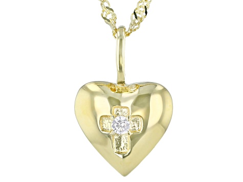 White Cubic Zirconia 18K Yellow Gold Over Sterling Silver Pendant With Chain 0.05ctw