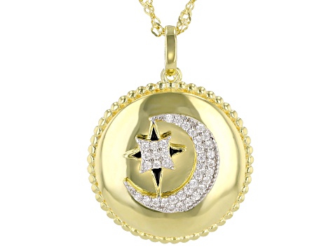 White Cubic Zirconia 18K Yellow Gold Over Sterling Silver Celestial Pendant With Chain 0.27ctw