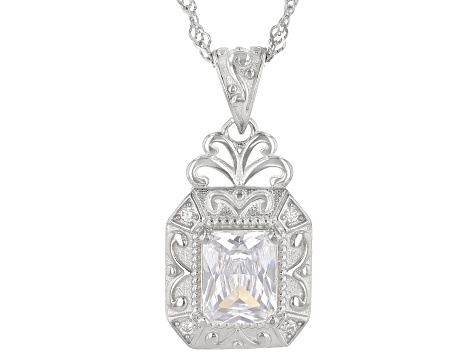 White Cubic Zirconia Rhodium Over Sterling Silver Pendant With Chain 3.61ctw