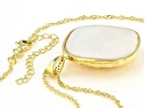 Mother Of Pearl And White Cubic Zirconia 18K Yellow Gold Over Sterling Silver Pendant With Chain