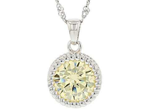 Yellow Cubic Zirconia Rhodium Over Sterling Silver Pendant With Chain 5.94ctw