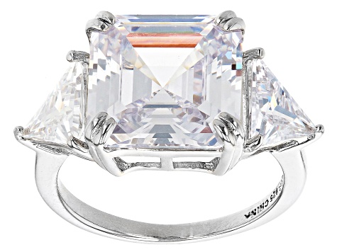White Cubic Zirconia Platinum Over Sterling Silver Asscher Cut Ring 15.24ctw