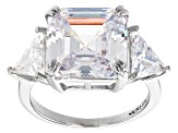 White Cubic Zirconia Platinum Over Sterling Silver Asscher Cut Ring 15.24ctw