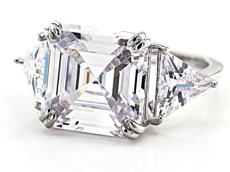 White Cubic Zirconia Platinum Over Sterling Silver Asscher Cut Ring 15.24ctw