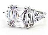 White Cubic Zirconia Platinum Over Sterling Silver Asscher Cut Ring 15.24ctw