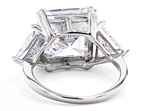 White Cubic Zirconia Platinum Over Sterling Silver Asscher Cut Ring 15.24ctw