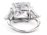 White Cubic Zirconia Platinum Over Sterling Silver Asscher Cut Ring 15.24ctw