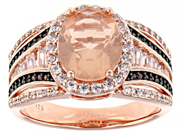 Picture of Pink Morganite Simulant And Mocha And White Cubic Zirconia 18k Rose Gold Over Silver Ring