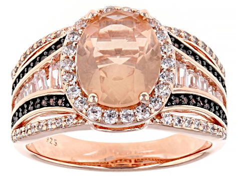 Pink Morganite Simulant And Mocha And White Cubic Zirconia 18k Rose Gold Over Silver Ring