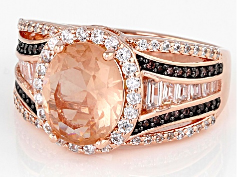 Pink Morganite Simulant And Mocha And White Cubic Zirconia 18k Rose Gold Over Silver Ring