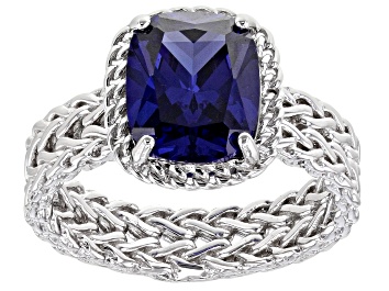 Picture of Blue Cubic Zirconia Rhodium Over Sterling Silver Ring 5.04ctw