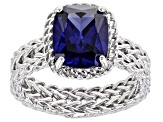 Blue Cubic Zirconia Rhodium Over Sterling Silver Ring 5.04ctw