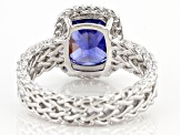 Blue Cubic Zirconia Rhodium Over Sterling Silver Ring 5.04ctw
