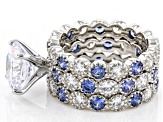 Blue and White Cubic Zirconia Rhodium Over Sterling Silver Ring Set 9.88ctw