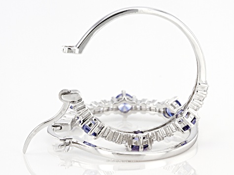 Blue And White Cubic Zirconia Rhodium Over Sterling Silver Hoop Earrings 3.60ctw