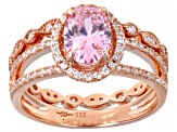 Pink And White Cubic Zirconia 18k Rose Gold Over Sterling Silver Ring 2.60ctw