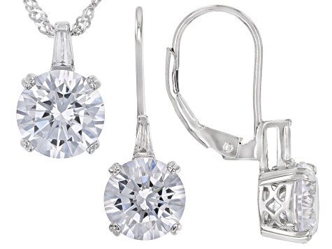 White Cubic Zirconia Rhodium Over Sterling Silver Earrings And Pendant With Chain 9.20ctw