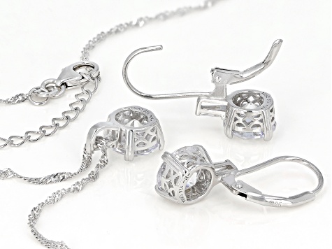 White Cubic Zirconia Rhodium Over Sterling Silver Earrings And Pendant With Chain 9.20ctw