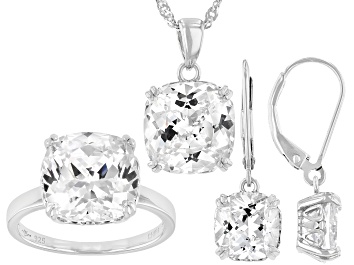 Picture of White Cubic Zirconia Rhodium Over Sterling Silver Jewelry Set 22.50ctw